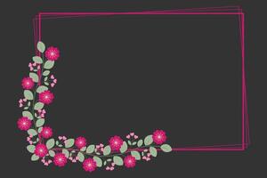 Pink Fuchsia Rectangular Framed Or Wreath With Love Pink Fuchsia Flowers And Leaves vector