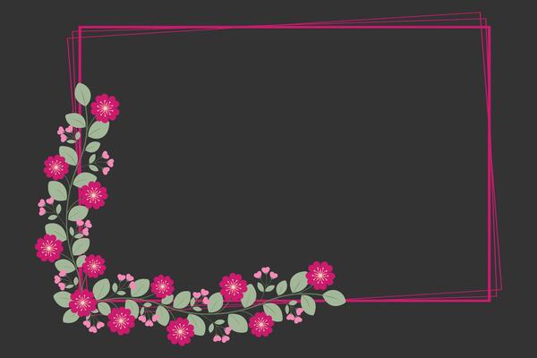 Pink Fuchsia Rectangular Framed Or Wreath With Love Pink Fuchsia Flowers And Leaves
