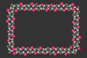 Rectangular Frame With Love Pink Fuchsia Flowers And Leaves vector
