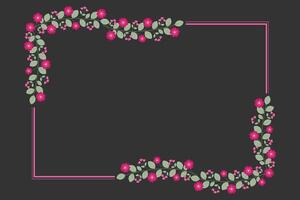 Rectangular Frame Or Wreath With Love Pink Fuchsia Flowers And Green Leaves vector