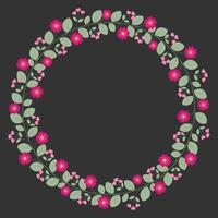 Lovely Circle Frame With Pink Fuchsia Flowers And Green Leaves vector