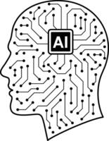 human brain with a computer chip in the middle vector