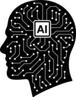 black image of a brain with a computer chip, ai concept vector