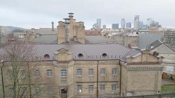 Vilnius, Lithuania 25th november, 2024 - aerial view Lukiskes Prison .The Prison complex survived both World Wars and the Soviet occupation. Historical landmark popular tourist attraction video