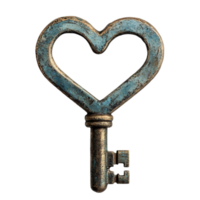 An old key with a heart shape in the middle png