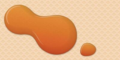 Melted caramel syrup drop on wafer texture background graphic illustration have blank space. vector