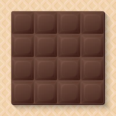 Milk chocolate bar square shape on wafer texture background graphic illustration.