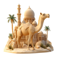 3d camel and desert scene with palm trees png