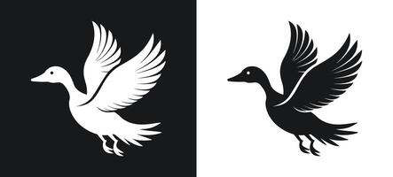 Silhouette of a flying duck in elegant design vector
