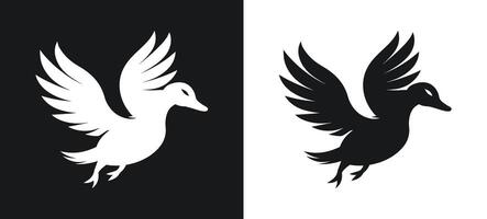 Graceful flying duck in minimalist silhouette art vector