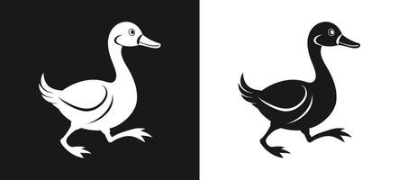 Side Profile of Running Duck Silhouette at Sunset vector