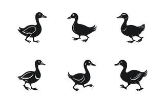 Set of Running Duck Silhouettes Across the Horizon vector