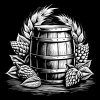 Rustic Brewing Barrel with Hops and Barley Artwork vector