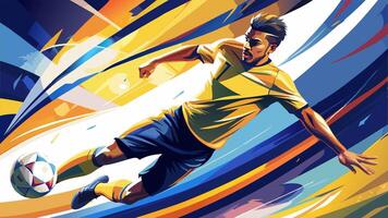 Powerful Soccer Player Kicking Ball with Intense Focus and Skill vector