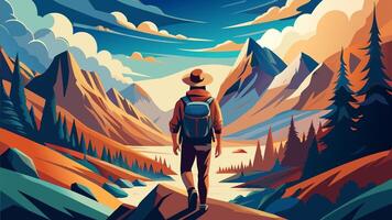 Journey Through the Mountains with a Backpack vector