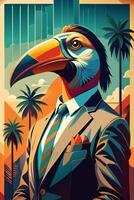 Urban Jungle with a Stylish Toucan in a Suit vector