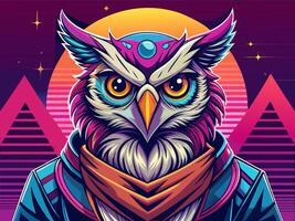 Mystical Owl with Colorful Feathers and Accessories vector