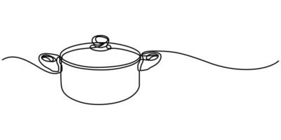 Continuous one line drawing of big pan isolated vector