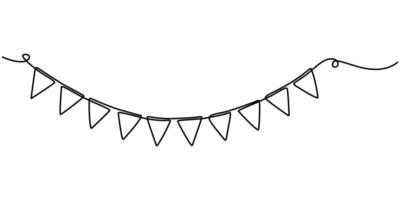 Garland bunting with flags in one continuous line drawing vector