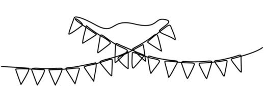 Continuous line art drawing buntings garland vector
