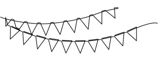 continuous single drawn one line decorations flags drawn by hand picture silhouette Line art doodle vector