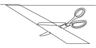 Scissors Cutting a Ribbon continuous one line drawing vector