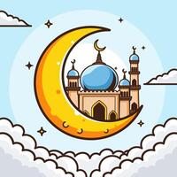 Crescent Moon with Mosque Symbolizing Ramadan vector