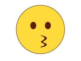 Yellow face with simple kissing face flat icon, open eyes and puckered lips giving a kiss png