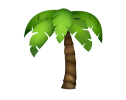 Coconut palm tree icon with long, green leaves and tall brown segmented trunk png