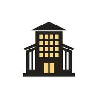 Modern Office Building Icon with Yellow Windows and Doors vector