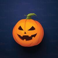 halloween pumpkin with shadow on blue back vector