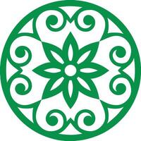Circular Red Ornament with Intricate Scrollwork Design vector