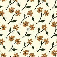 Minimalist Orange Flower Pattern with Blue Stems in Seamless Style vector