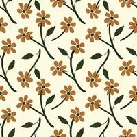 Colorful Orange Flowers with Blue Stems in a Repeating Pattern vector