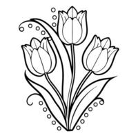 Artistic Botanical Illustration of Tulips with Black and White Silhouette vector