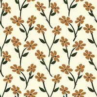 Artistic Orange Flowers with Blue Stems in a Seamless Repeating Pattern vector