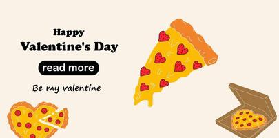 Web page design template. Pizza in the form of a heart. Happy Valentine's Day vector