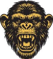 Ferocious Chimpanzee Head Illustration with Angry Expression vector