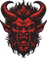 Ferocious Devil Head Illustration with Menacing Expression vector