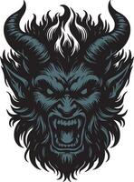 Artistic Rendering of a Snarling Demonic Face vector