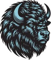 Fierce Bison with Sharp Horns and Intense Look vector