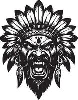 Intense Native American Head with Determined Look vector