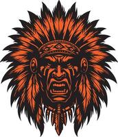 Intense Native American Chief with Hostile Look and Determined Stare vector
