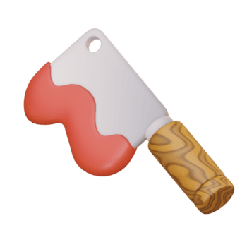 3d ilustración cuchilla de carnicero con naranja sustancia en sus espada tiene un de madera encargarse de png