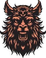 Ferocious Llama Head with Intense Angry Expression vector