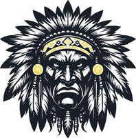 Native American Warrior in Battle Mode with Aggressive Expression vector