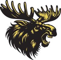 Ferocious Moose Head with Intense Angry Expression and Bared Teeth vector