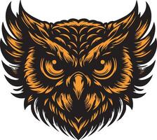 Wild Owl Head with Focused, Aggressive Expression vector