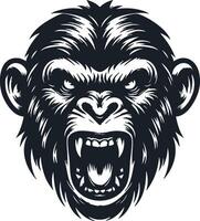 Intense Monkey Face with Focused Rage and Aggressive Look vector