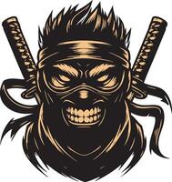 Powerful Ninja Head with Battle-Ready Expression vector